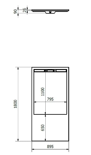 Dzignstone Solid Linear 26 receveur de douche solid surface 1800 x 895 x 26 mm - blanc