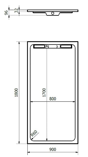 Dzignstone Solid Linear 34 receveur de douche solid surface 1800 x 900 x 32 mm - blanc