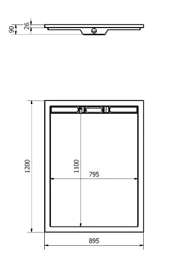 Dzignstone Solid Linear 26 receveur de douche solid surface 1200 x 895 x 26 mm - blanc
