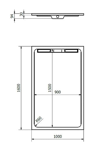 Dzignstone Solid Linear 34 receveur de douche solid surface 1600 x 1000 x 30 mm - blanc