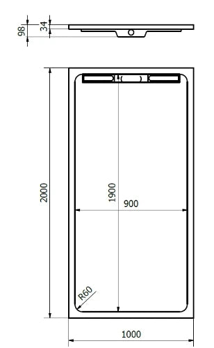 Dzignstone Solid Linear 34 receveur de douche solid surface 2000 x 1000 x 34 mm - blanc