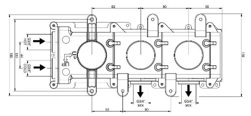 Gessi Origini mitigeur thermostatique encastrée mural à 2 sorties indépendantes