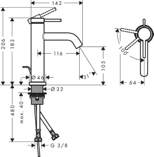 Hansgrohe Tecturis S 110 mitigeur lavabo démarrage à froid avec vidage - chromé
