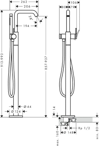 Hansgrohe Tecturis S mitigeur bain pose libre - bronze brossé