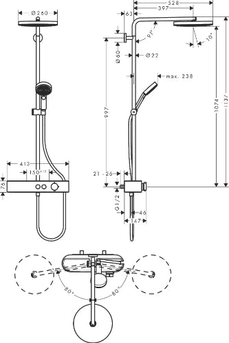 Hansgrohe Pulsify Showerpipe 260 1jet éco robinet thermostatique set de douche - chromé
