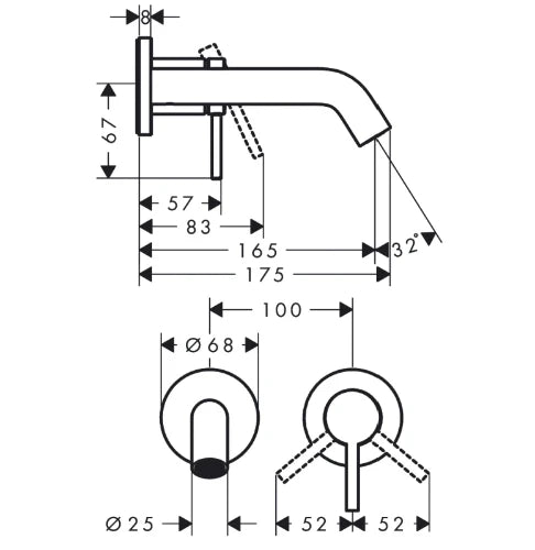 Hansgrohe Tecturis S mitigeur lavabo pour modèle encastré montage mural avec bec 165 mm - bronze brossé