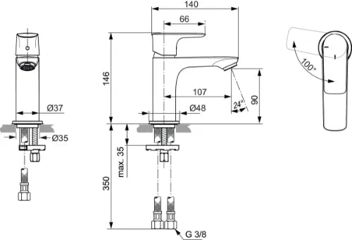 Ideal Standard Connect Air mitigeur lavabo sans vidage - chromé - BlueStart