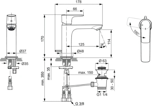 Ideal Standard Connect Air mitigeur lavabo Grande - chromé - avec vidage automatique - bluestart