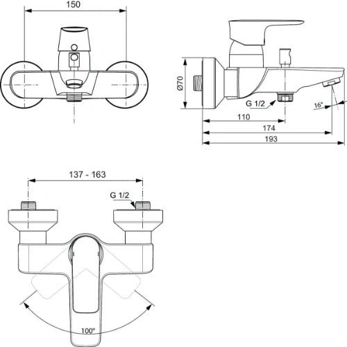 MELANGEUR BAIN/DOUCHE IDEAL STANDARD CONNECT AIR chromé