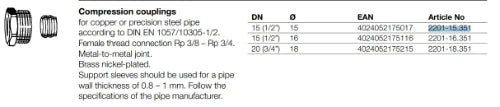 Heimeier raccord bicône 1/2 x 15 mm - pour tube cuivre
