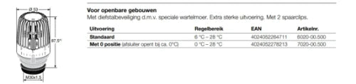 Heimeier K tête thermostatique - blanc - bâtiments publics - avec bague antivol avec contre-écrou