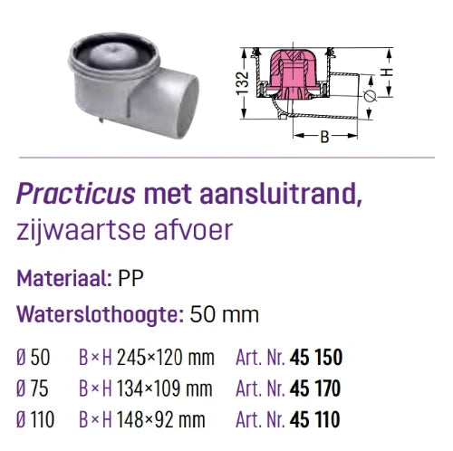 KESSEL Systeem 125 basiselement m zij-afvoer PP DN 75 1,8l/sec