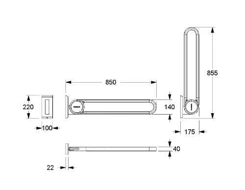 Normbau Cavere Barre d'appui rabattable vario 7447130, amovible, L = 850 mm, sans platine de fixation, Cavere® anthracite métallisé 095