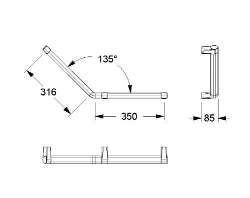Normbau Cavere Care Poignée de maintien, 350 x 316 mm, 135°, à gauche, Cavere® Blanc satiné 092