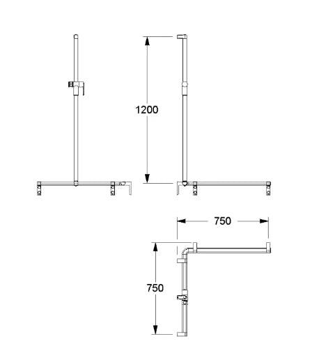 Normbau Main courante de maintien avec support de douchette à position réglable, 750 x 750 x 1200 mm, à gauche, Cavere® Blanc satiné 092