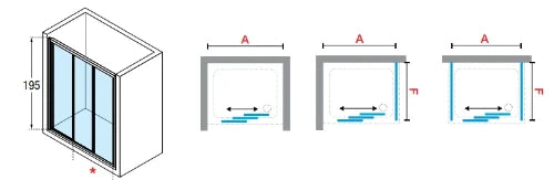 Novellini Lunes 2.0 3P 3-parties- porte de douche coulissante 900 x 1950 mm - blanc - transparent (réglable 840-900 mm)