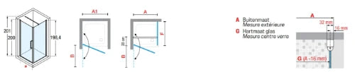 Novellini Young 2 1B porte de douche pivotante 870 x 2000 mm - chromé mat - satiné (réglable 870-910 mm)
