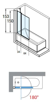 PARE - BAIGNOIRE DRAAIBAAR NOVELLINI YOUNG 2.0 98 - 150 ! chromé mat verre de securite transparent avec support mural