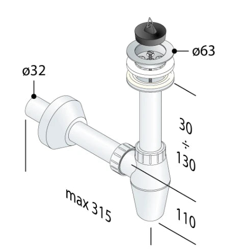 OMP siphon bouteille avec crepine 5/4 x 32 mm - polypropylène - blanc
