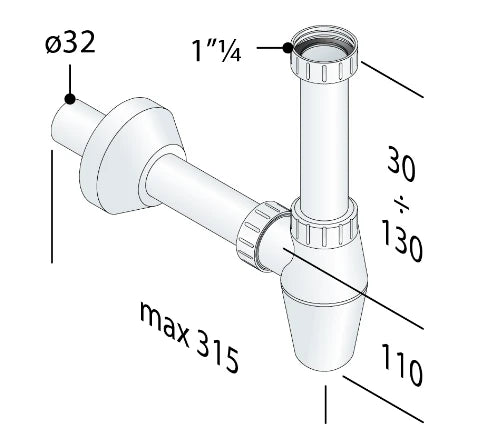OMP siphon bouteille 5/4 x 32 mm - polypropylène - blanc