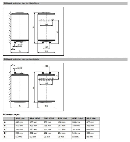 Bulex RBK 15S chauffe-eau électrique 15 l - montage sous-évier - 2000 W - mono 230V - résistance blindée - label ERP sanitaire: C