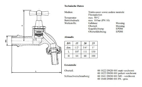 Schlosser 1730 robinet de service double 1/2 M - chromé