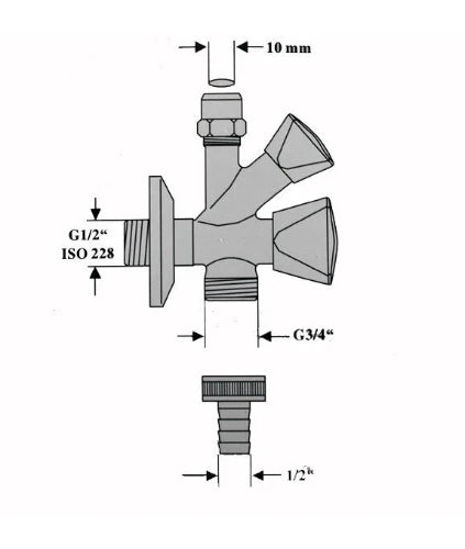 Schlosser 1720 robinet d'arrêt combi 1/2 x 3/4 x 10 mm - chromé - avec clapet anti-retour et raccordement machine à laver/lave-vaisselle