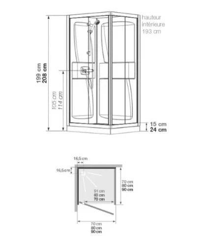 Kinedo Kineprime cabine de douche 900 x 900 x 1990 mm - transparent porte pivotante - thermostat