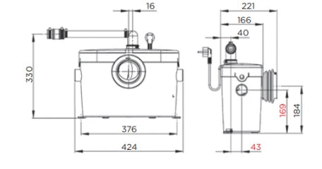 SFA Sanibroyeur Saniaccess 1 broyeur pour wc 5 m vertical/100 m horizontal/max.temp.35°C