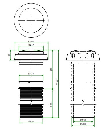 Vasco WTW passage toiture ventilation 200/170 mm - noir