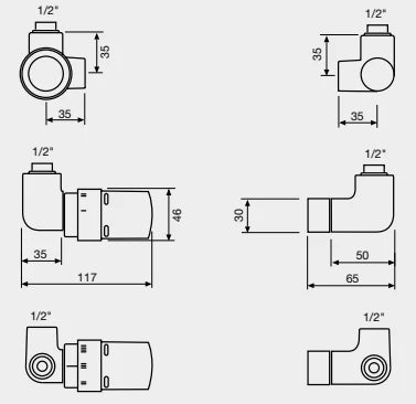 SET DE BONDE VASCO 1/2 chromé equerre gauche-avec tete thermostat