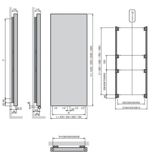 RADIATEUR VASCO NIVA N2L1 520 - 1820 ! blanc s600 1633 WATT EN 442 75/65/20