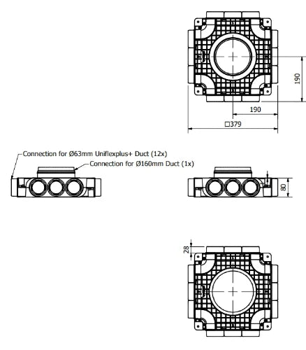 Ventilair UniflexPlus TVGS sous-collecteur 160 mm - 12 x 63 mm
