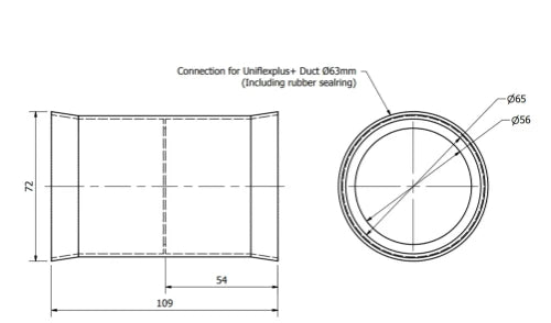 Ventilair UniflexPlus KS manchon FF 63 x 63 mm - avec joints