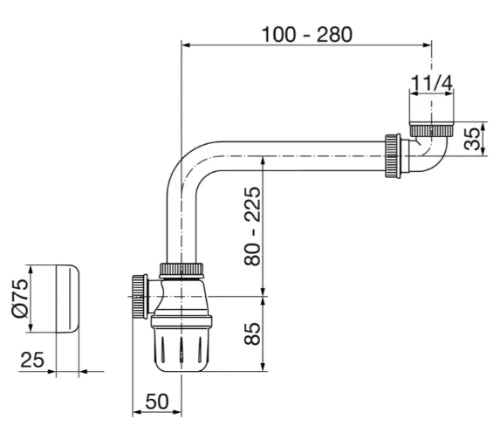 SIPHON BOUTEILLE VIEGA 5/4 X 32 pp sans crepine