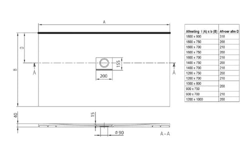 V&B Squaro Infinity Rechthoekige douchebak 1800 x 900 x 40 mm Stone White