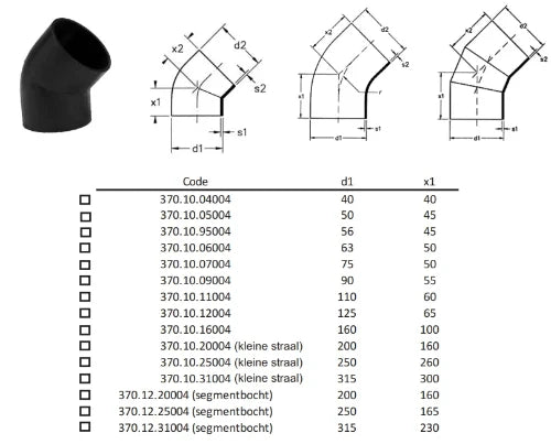 Wavin PE coude 45° 63 x 63 mm