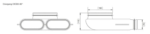 Zehnder ComfoFlat CK 300 coude de transition vertical conduit double x 160 mm