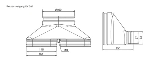 Zehnder ComfoFlat CK 300 pièce de transition droite conduit double x 160 mm