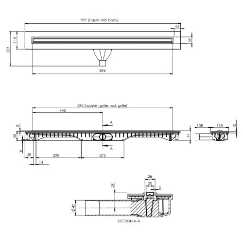 Carrodrain Liquid rigole de douche avec grille 900 mm - White - débit 31 l/m
