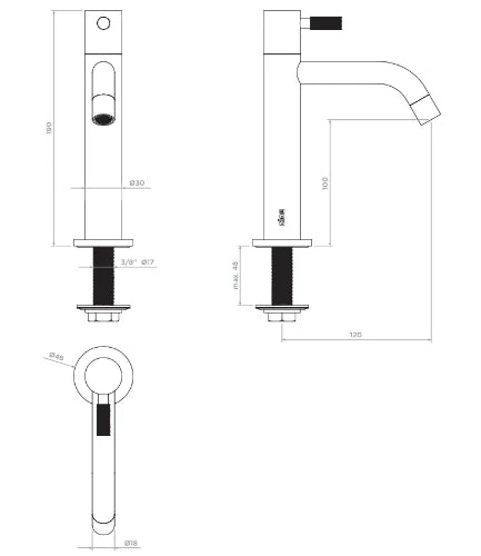 Clou Freddo 2 robinet eau froide - bec 120 mm - zwart mat - version haute
