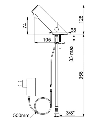 Delabie TEMPOMATIC MIX 5 lav. F3/8" mit. 230/6V alimentation prise