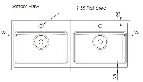 Procasa Quadra table vasque marbre de synthèse avec 2 vasques 1200 x 500 mm - blanc