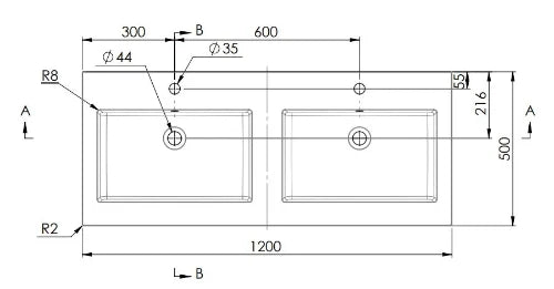 Procasa Quadra table vasque marbre de synthèse avec 2 vasques 1200 x 500 mm - blanc