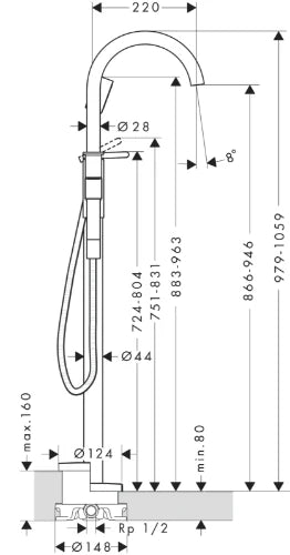 Hansgrohe Axor One mitigeur bain pose libre - noir chromé brossé