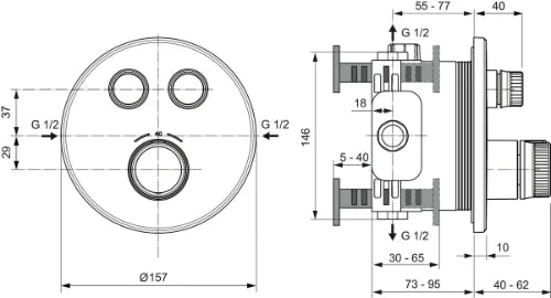 Ideal Standard Ceratherm Navigo T set de finition pour robinet thermostatique bain encastré rond - look inox