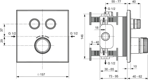 Ideal Standard Ceratherm Navigo C set de finition pour robinet thermostatique bain encastré carré - look inox