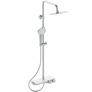 Ideal Standard Ceratherm S200 système de douche avec Ceratherm S200 avec tablette en verre - IdealRain Evo Jet douchette 125 mm avec 3 fonctions - 8 l/min - douche de tête 250 mm - 12 l/min et IdealFlex 1750 mm - chromé