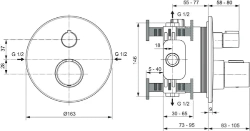 Ideal Standard Ceratherm T100 set de finition pour robinet thermostatique douche encastré - look inox