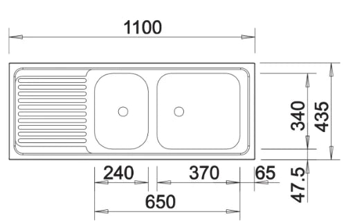Blanco Top ezs évier encastrable 11x4 - 1 1/2 bac 1100 MM - 435 MM o inox sans égouttage réversible santiné